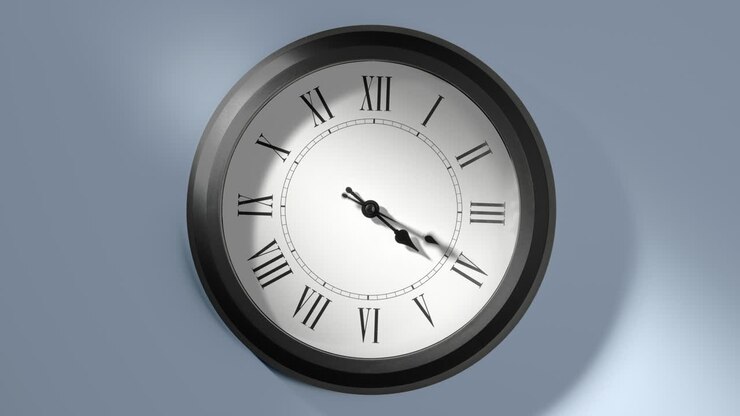 Latin Clock Face on Light Blue Wall in Time Lapse