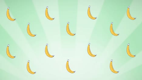 초록색 바탕에 떠다니는 단일 바나나의 애니메이션