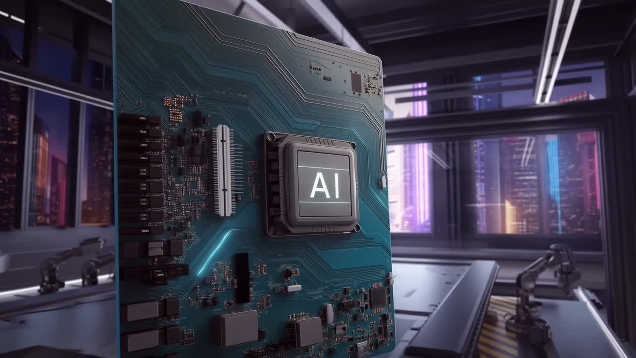 AI Processor Chip in a Futuristic Industrial Setting