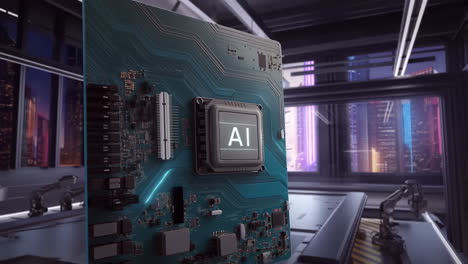 ai processor chip in a futuristic industrial setting