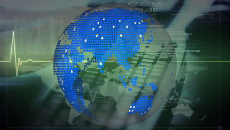 Animation-Des-Globus-über-Computertastatur-Und-Datenverarbeitung