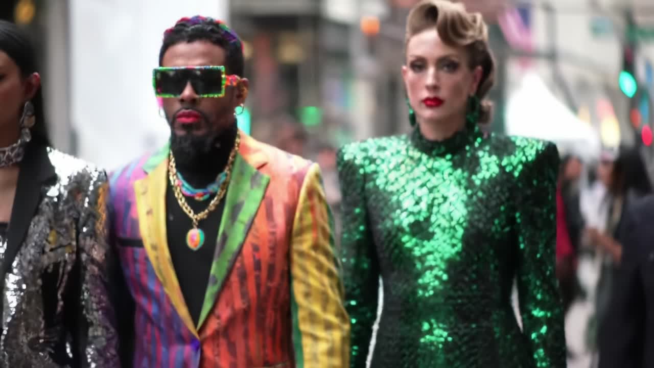 Stunning Fashion Parade Showcasing Vibrant Styles in Urban Setting During a Lively City Event