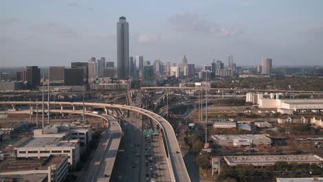 aerial of cars on 610 south freeway in houston near the galleria mall area