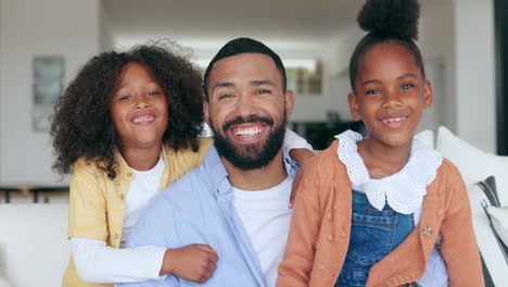 face, children or father in home with smile