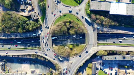 hyperlapse, timelapse of a large section of commuter motorway, highway, during busy congestion, traffic, rush hour