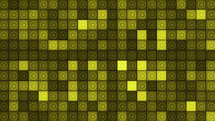 Abstract Geometric Pattern with Yellow and Green Circles and Squares