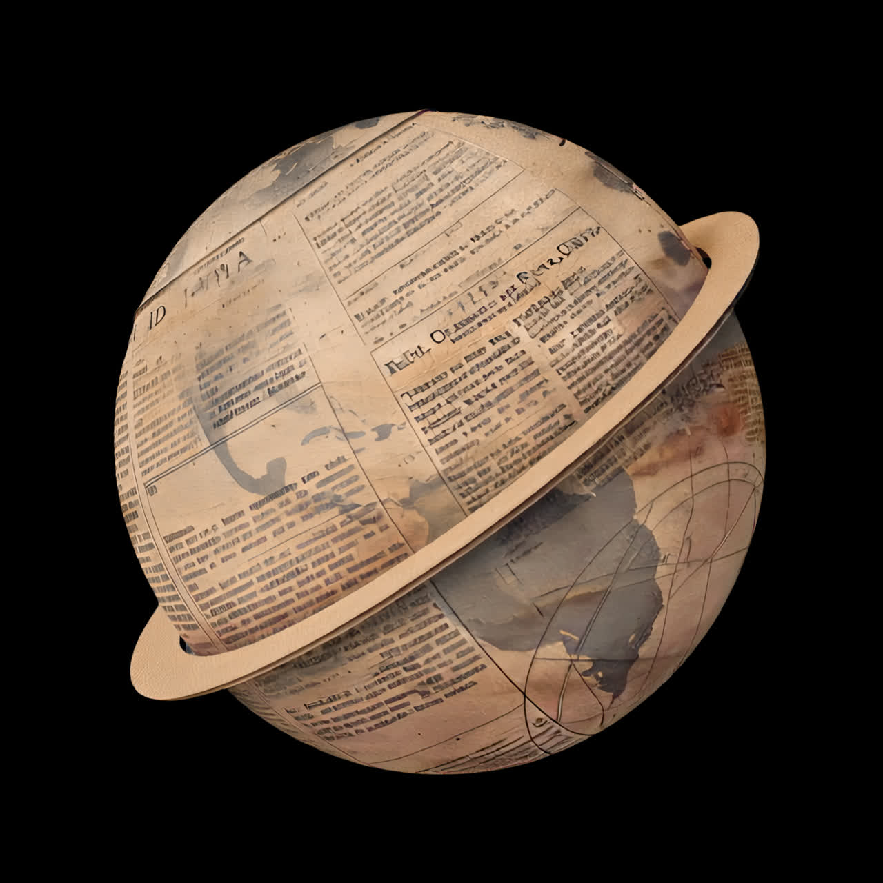 Componente visual aislado de animación de collage de planeta con periódico vintage, vídeo 4K transparente, canal alfa