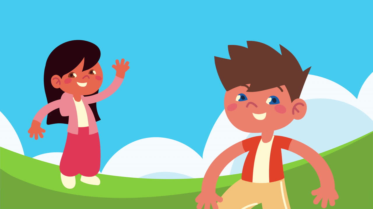 una pareja de niños felices en el campo