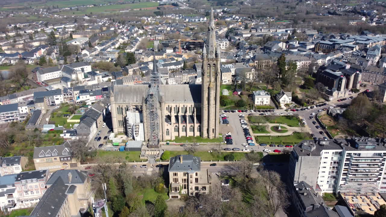 Aerial View of a European City with a Cathedral