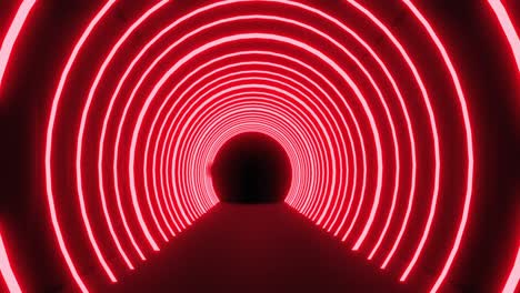 moving through a tunnel of concetric red neon arcs pulsating on a black background