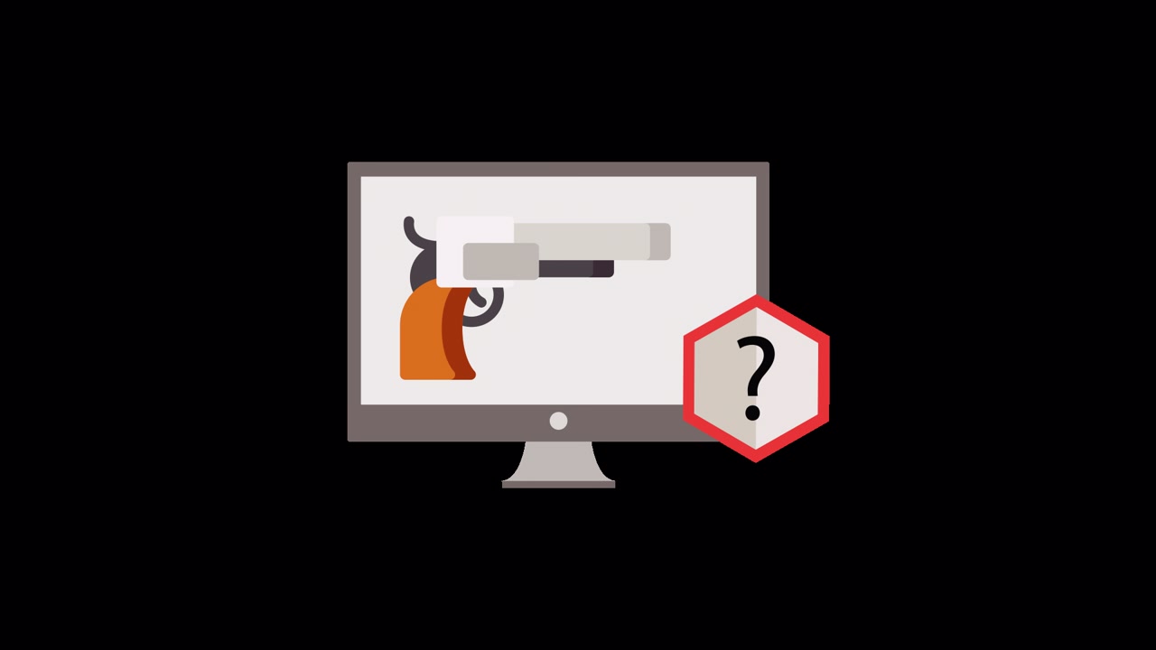 Computer Monitor Displaying Pistol Icon and Question Mark
