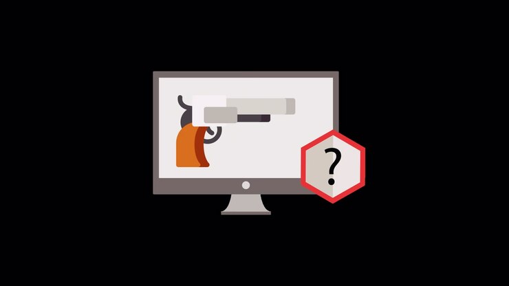Computer Monitor Displaying Pistol Icon and Question Mark
