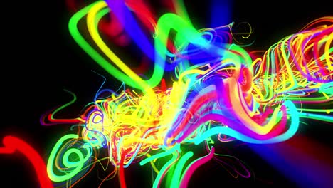 el flujo de fondo abstracto de las líneas de brillo. las partículas de luces en funcionamiento se forman en el espacio 3d brillando hermosas líneas curvas como una bola de cables quemándose con luz de neón. hermoso fondo creativo en bucle en 4k.