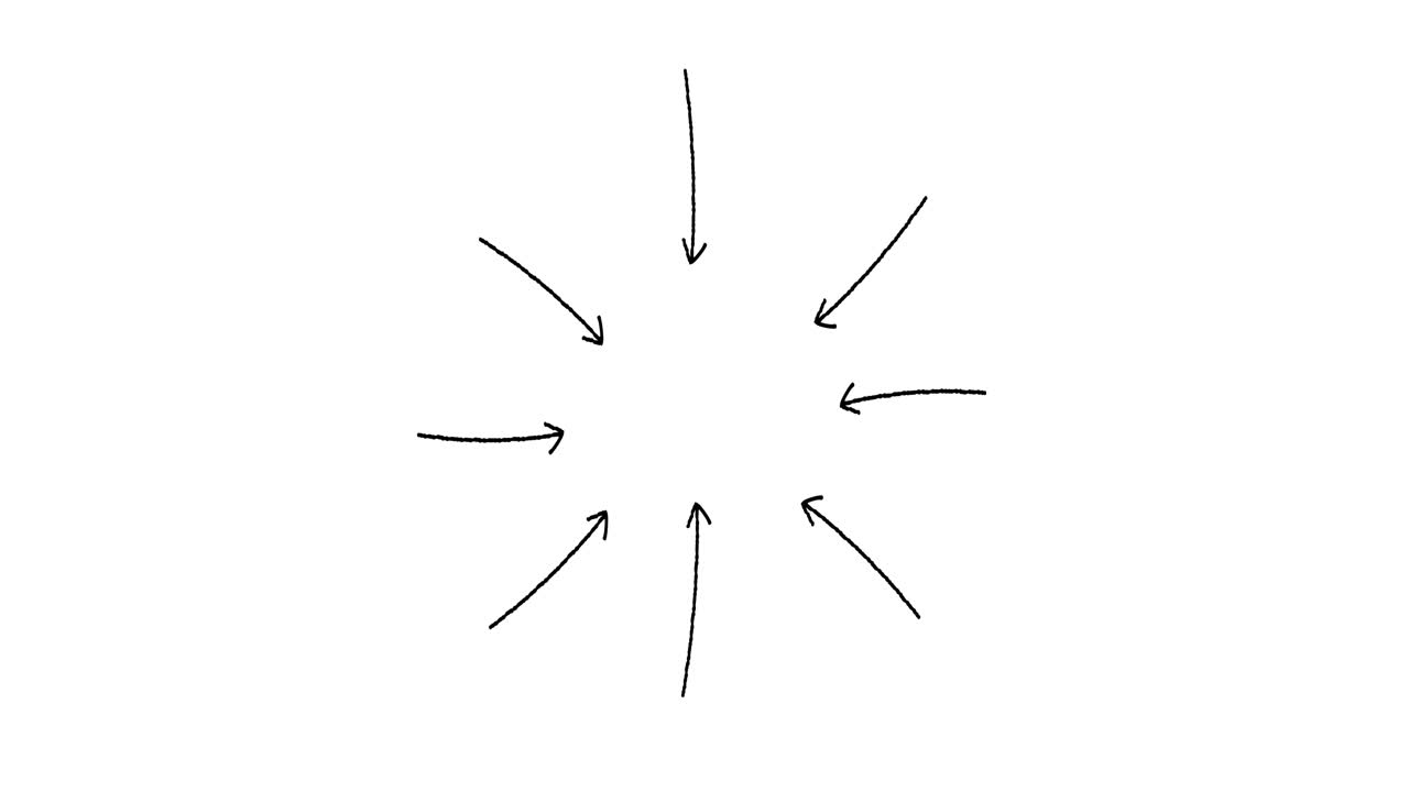 Hand drawn arrows animation frame of doodled arrows pointing to the middle white background movement