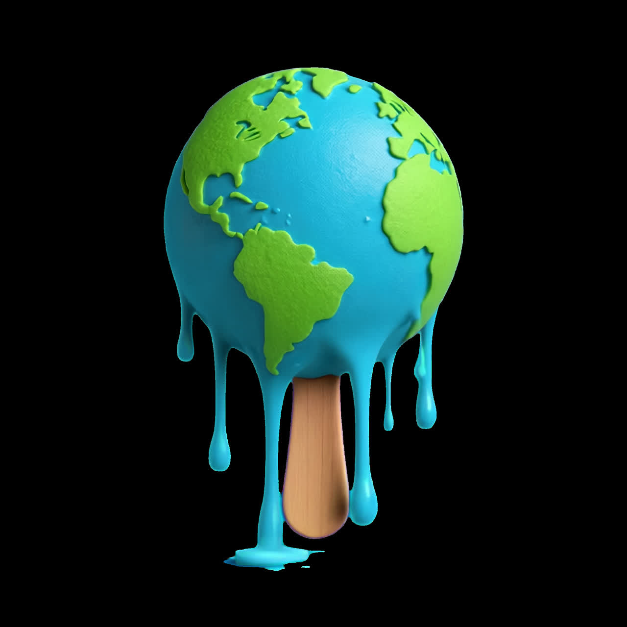 Melting Earth popsicle concept animation isolated asset, transparent 4K video, alpha channel, ProRes