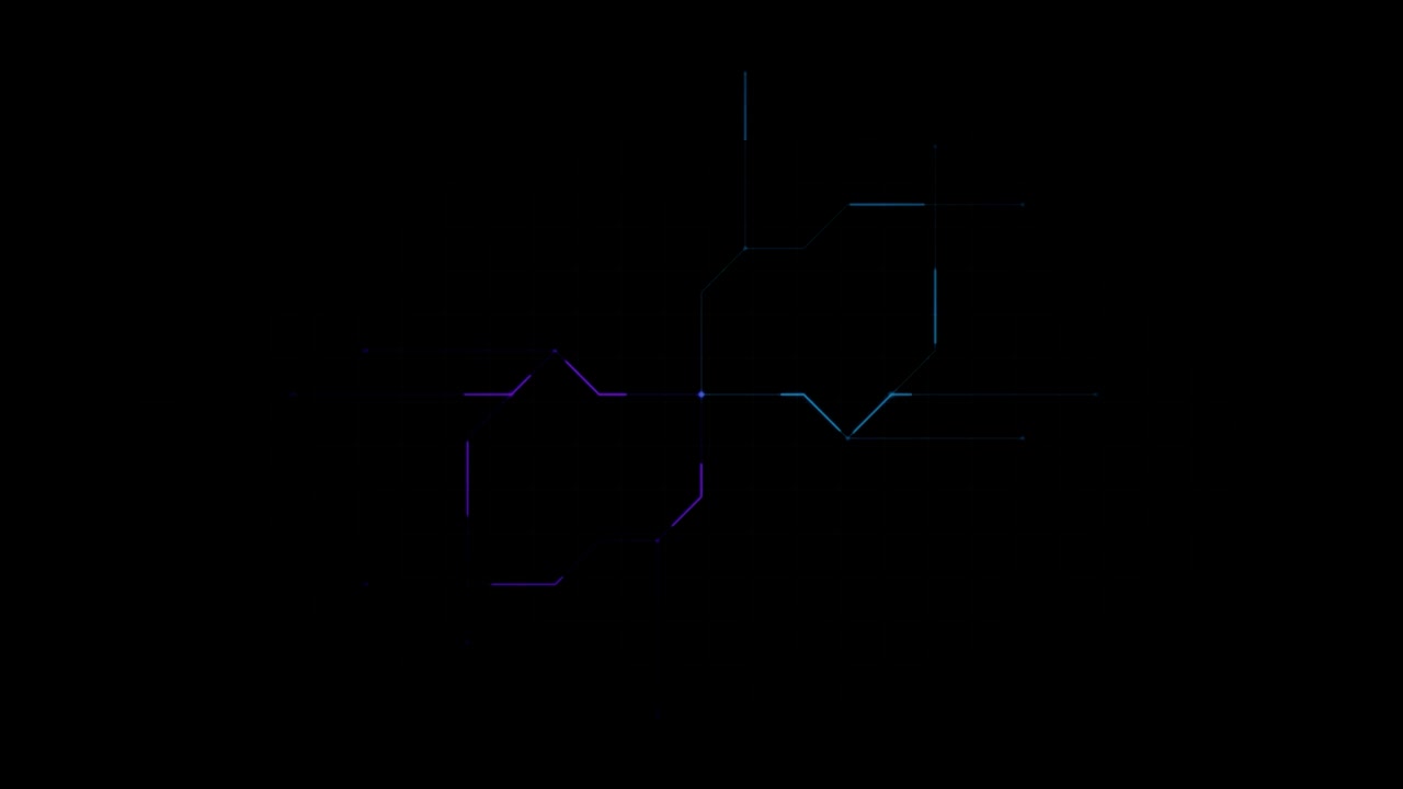 Digital Circuit Board Network Animation on Black Background