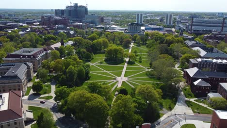 Campus-De-La-Universidad-Estatal-De-Ohio---óvalo,-Dron-Aéreo,-Rodeando-El-óvalo