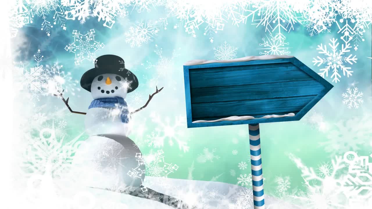 눈이 내리고 나무 표지판