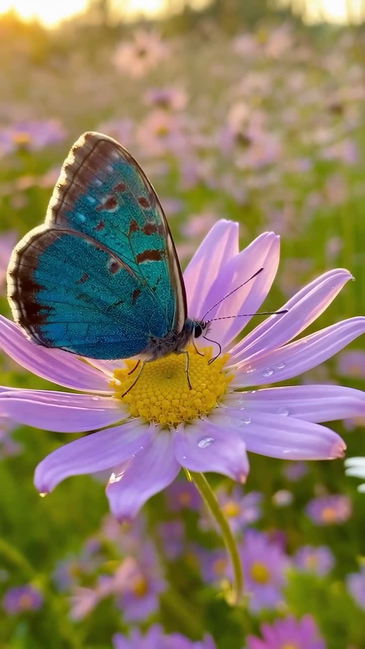 Close-up video of a butterfly on a flower, captured at eye level, showcasing nature's beauty
