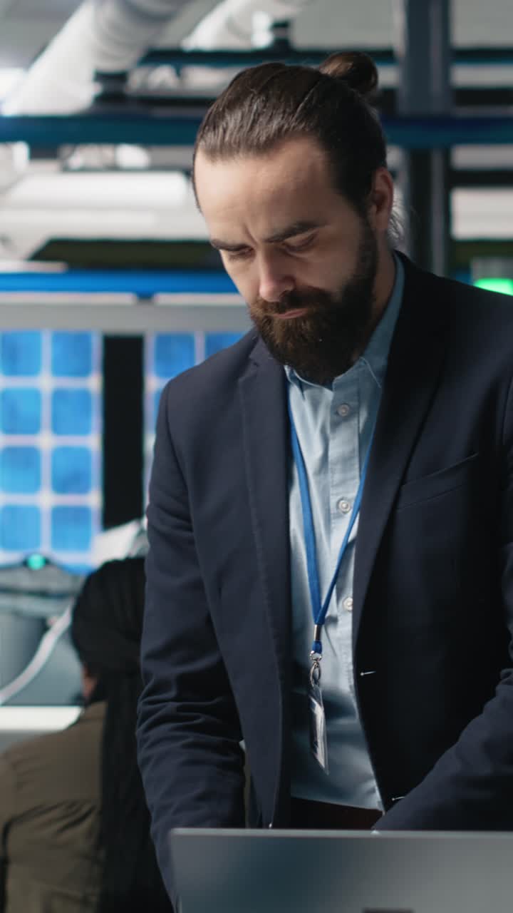 Vertical Video Professional industrial inspector reviews solar panels production