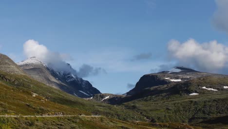 time-lapse of skagastølstindane and dyrhaugstind with clouds passing over.