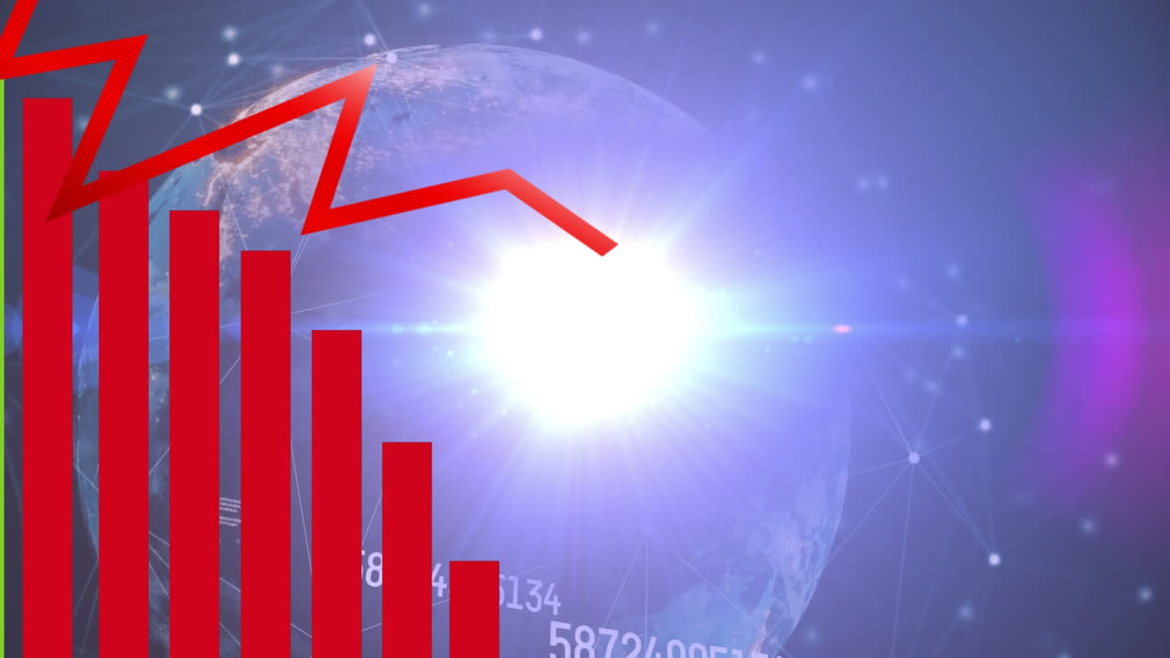 보라색 배경에 전 세계와 조명의 그래프의 애니메이션