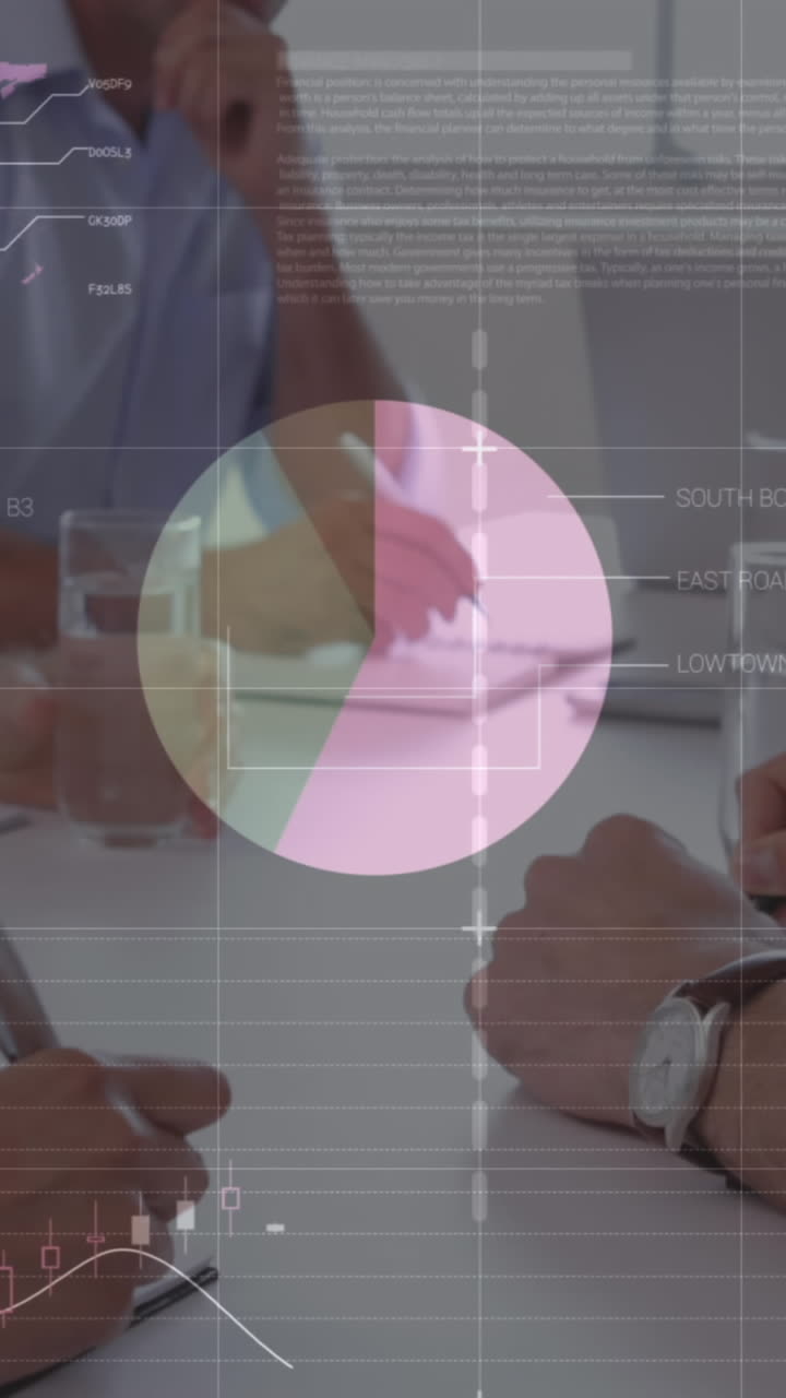 animación de estadísticas y procesamiento de datos financieros sobre empresarios en reuniones