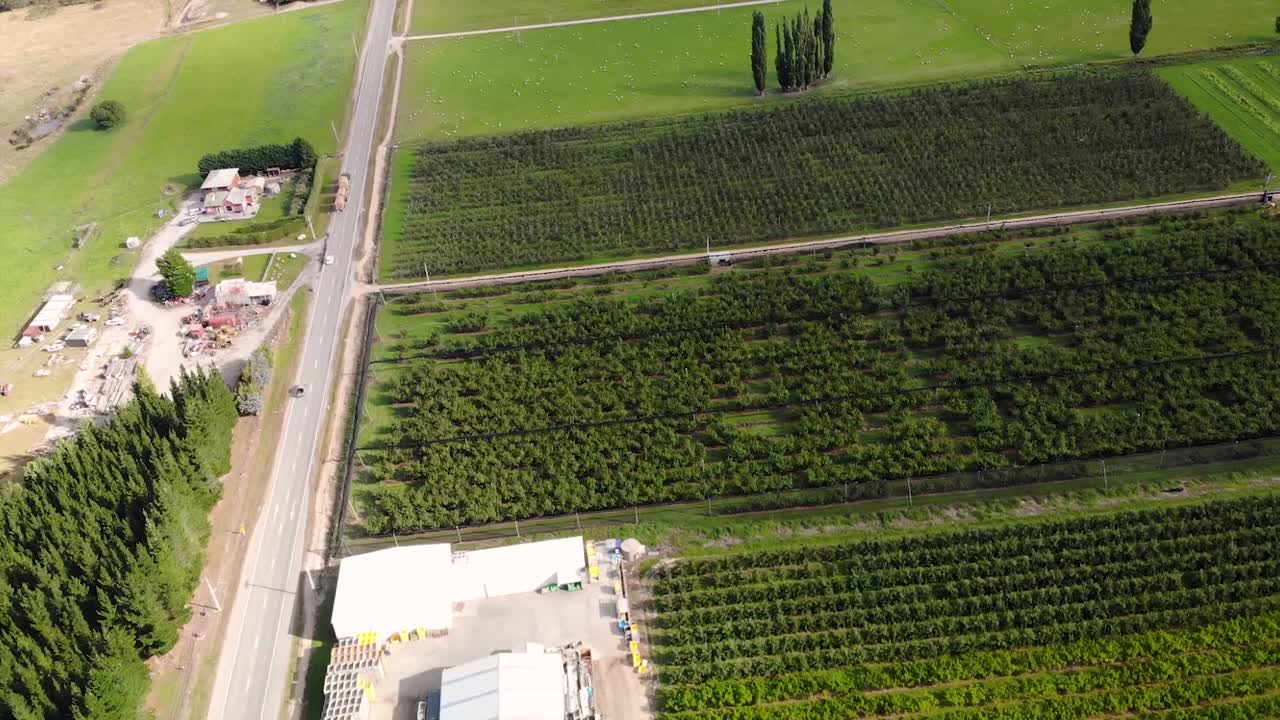 camino de la tierra frutal a la ciudad de roxburgh tiro de inclinación aérea