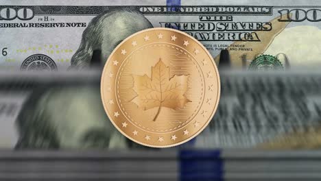 maple leaf canadian coins over dollar banknotes loop