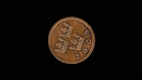 sweden 2005 50 öre coin obverse with three crowns rotating on black background