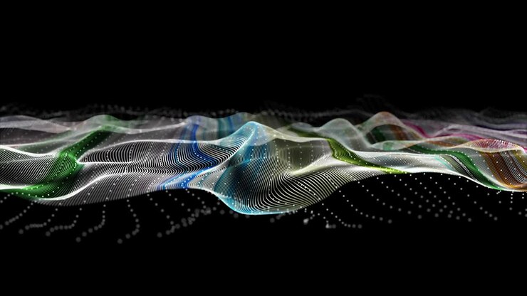 Fantastic animation with particle wave object in slow motion and space for text, 4096x2304 loop 4K