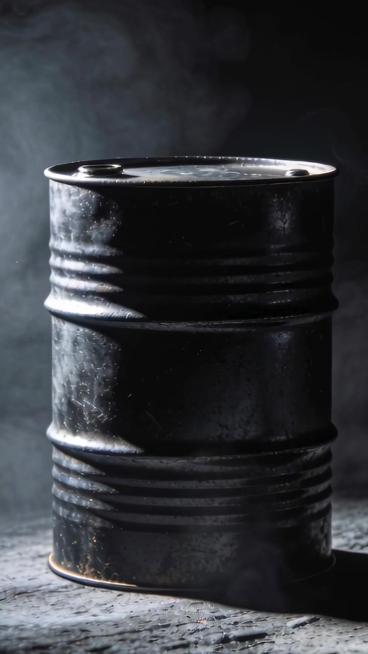 Video verticale: Fumo che sale rivela un tamburo di metallo nero e una texture arrugginita su un pavimento di pietra.