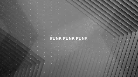 animation of funk text over pattern on grey background