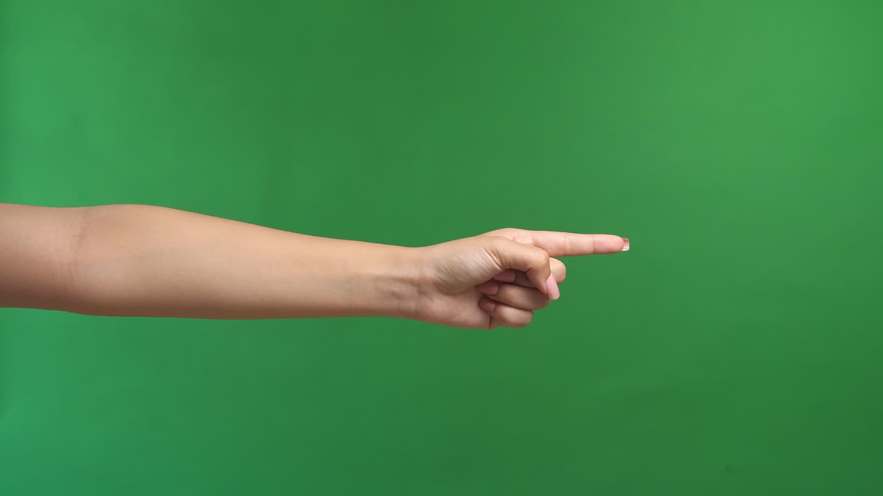Woman Finger Point Isolated White Green Screen Background