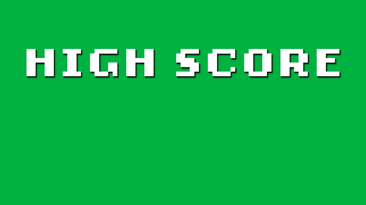 Titlen "HIGH SCORE" vises, efter at den er delt, blinker i midten, og pixels falder på en gennemsigtig baggrund.