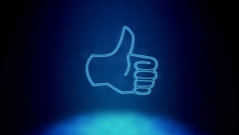 animación de un icono de pulgar de estilo neón azul parpadeando sobre un fondo azul oscuro