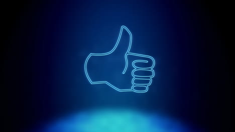 animation of a blue neon style thumb icon flickering on a dark blue background