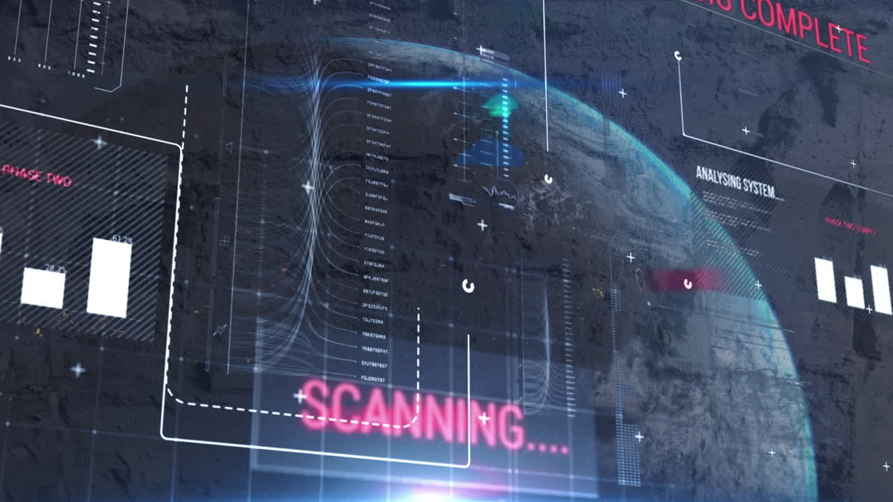 회색 텍스처 된 배경에 대한 전 세계 데이터 처리 인터페이스의 애니메이션