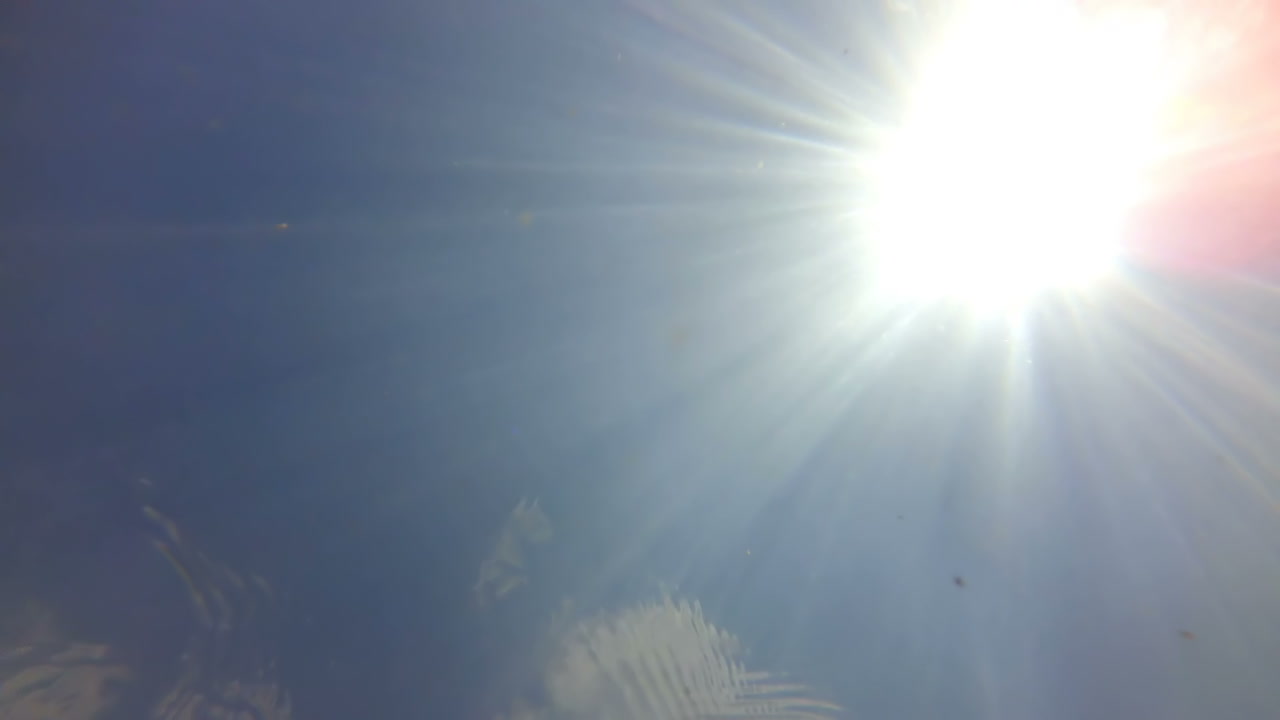 Luce del sole nel fiume. Riflesso del sole attraverso l'acqua del fiume.
