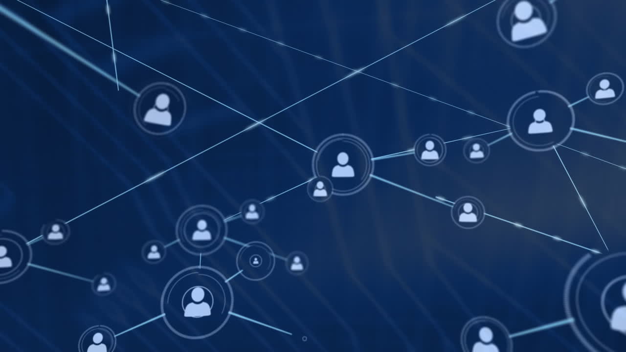 Animation of network of profile icons against blue textured background