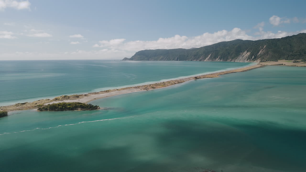 Aerial View of a Coastal Bay with Sandbar