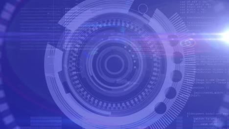 Animation-of-light-spot-and-spinning-round-scanner-and-data-processing-against-blue-background