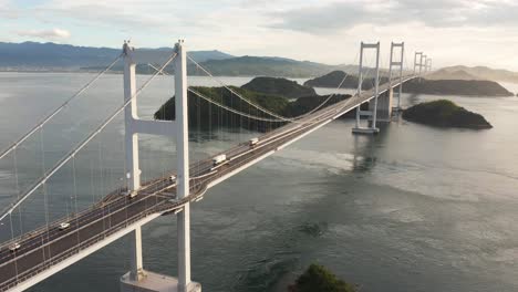 kurushima kaikyo bridge at sunset, aerial view of shimanami kaido