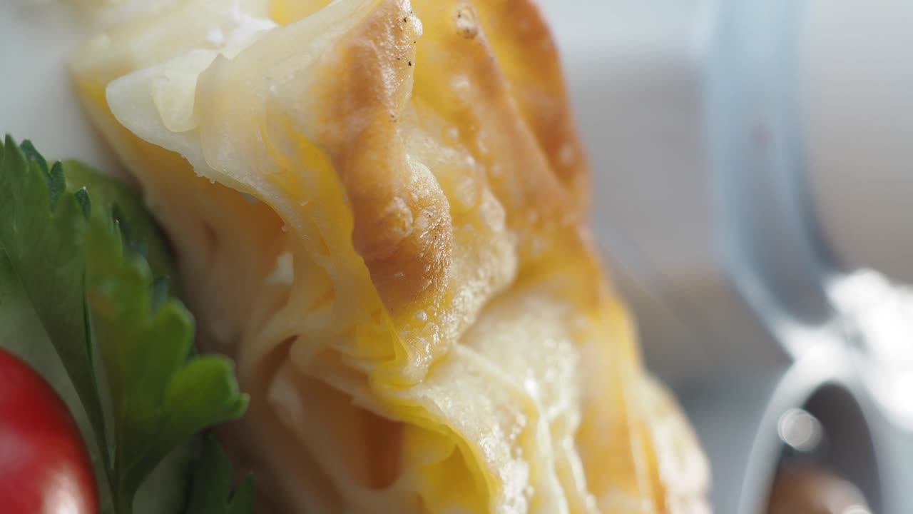 Close-up of a Stacked Savory Pastry