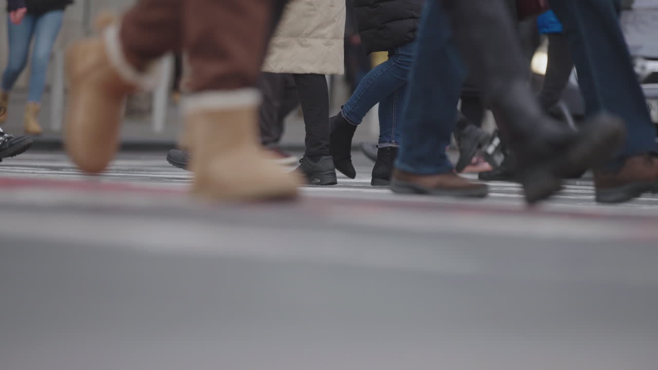 Pedestrians Crossing a Busy Street
