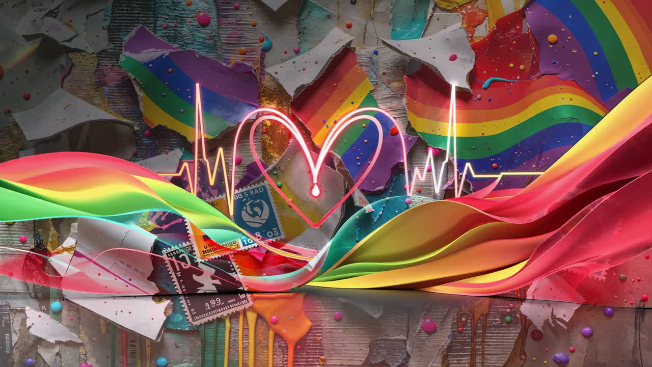 Vibrant Abstract Art with Glowing Heart and Rainbow Colors