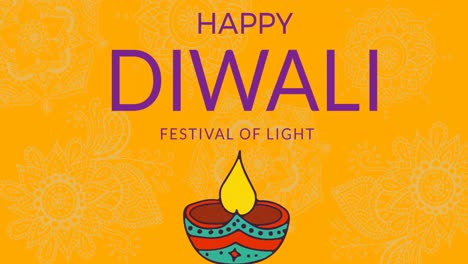 Animación-De-Texto-Feliz-Diwali-Y-Vela-Sobre-Fondo-Naranja