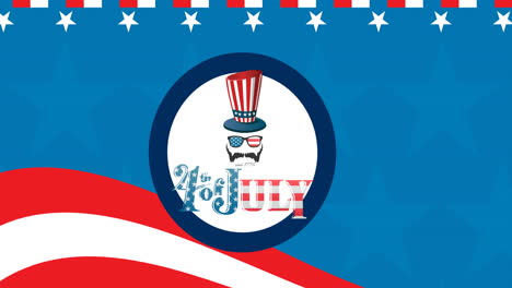 animation of 4th of july text over american flag