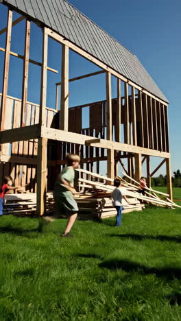childhood adventures at a half-built wooden barn