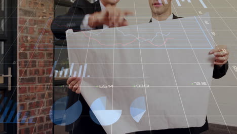 animation of financial data processing over diverse architects with plans